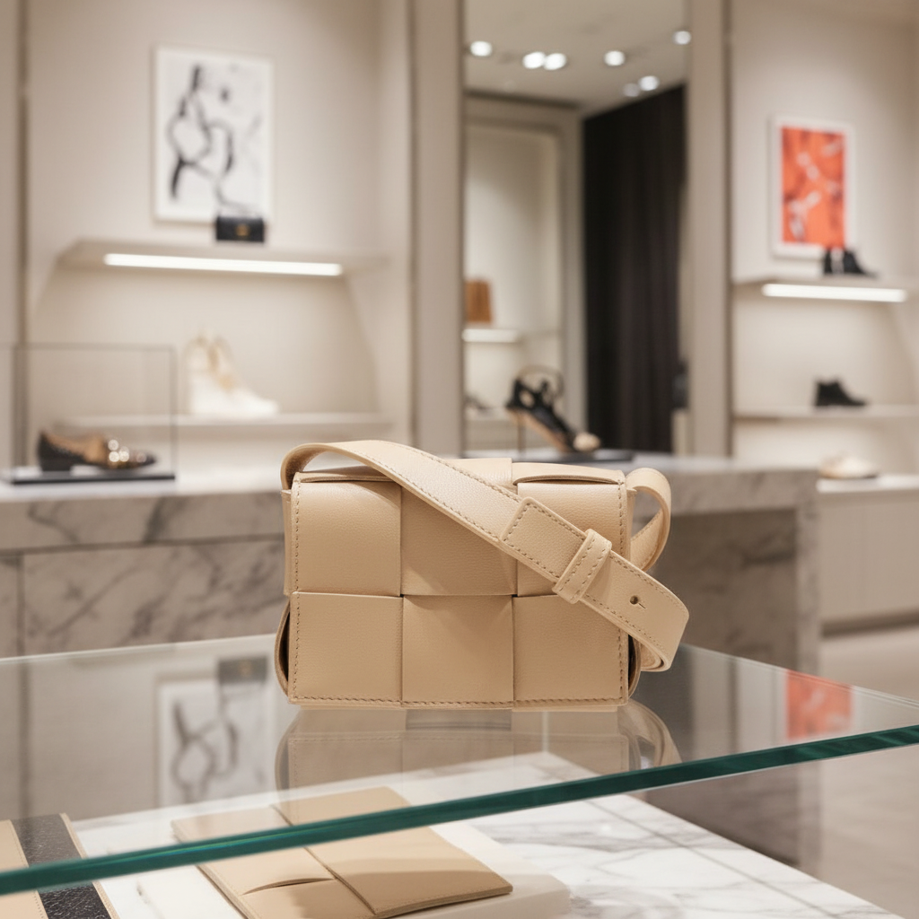 BOTTEGA VENETA – Candy Cassette Mini Shoulder Bag – Beige Lambskin Intrecciato – 100% Authentic ✨Previously Owned Excellent Condition ~33% Off MSRP