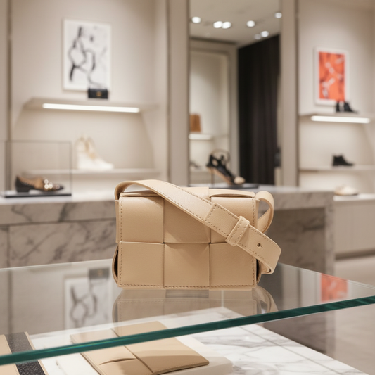 BOTTEGA VENETA – Candy Cassette Mini Shoulder Bag – Beige Lambskin Intrecciato – 100% Authentic ✨Previously Owned Excellent Condition ~33% Off MSRP