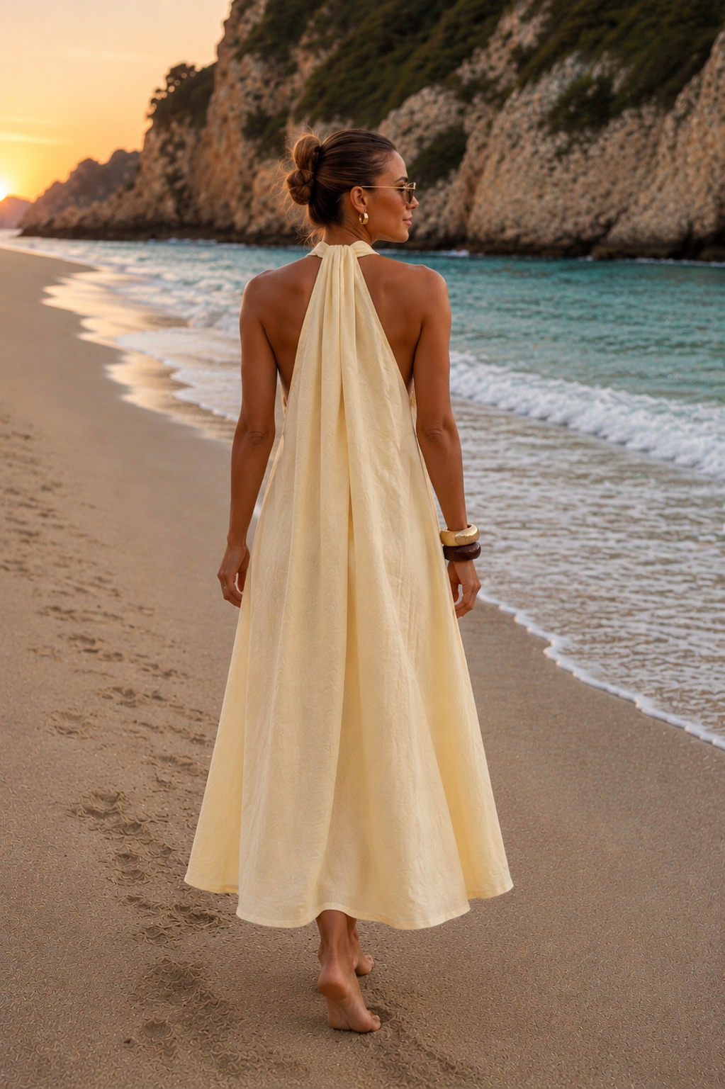 Butter Yellow Sleeveless V-Neck Midi Dress