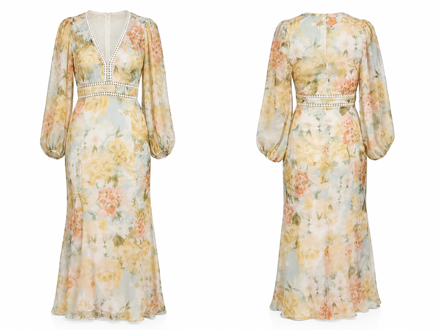 Woman’s Floral V-Neck Chiffon Midi Dress