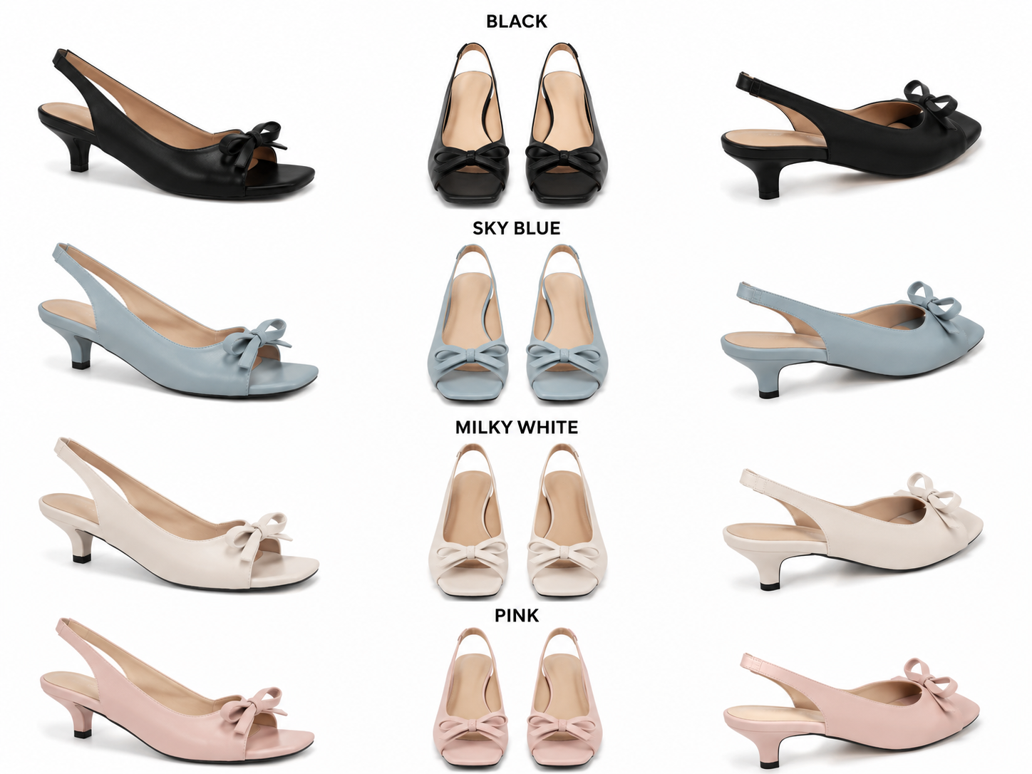 Women’s Square Head Satin Leather Bow Detail Slingback Stilettos Sandals Editors Pick