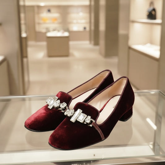 MIU MIU – Velour Sheepskin Pumps – Wine Red – 100% Authentic ✨Previously Owned Excellent Condition ~47% Off MSRP