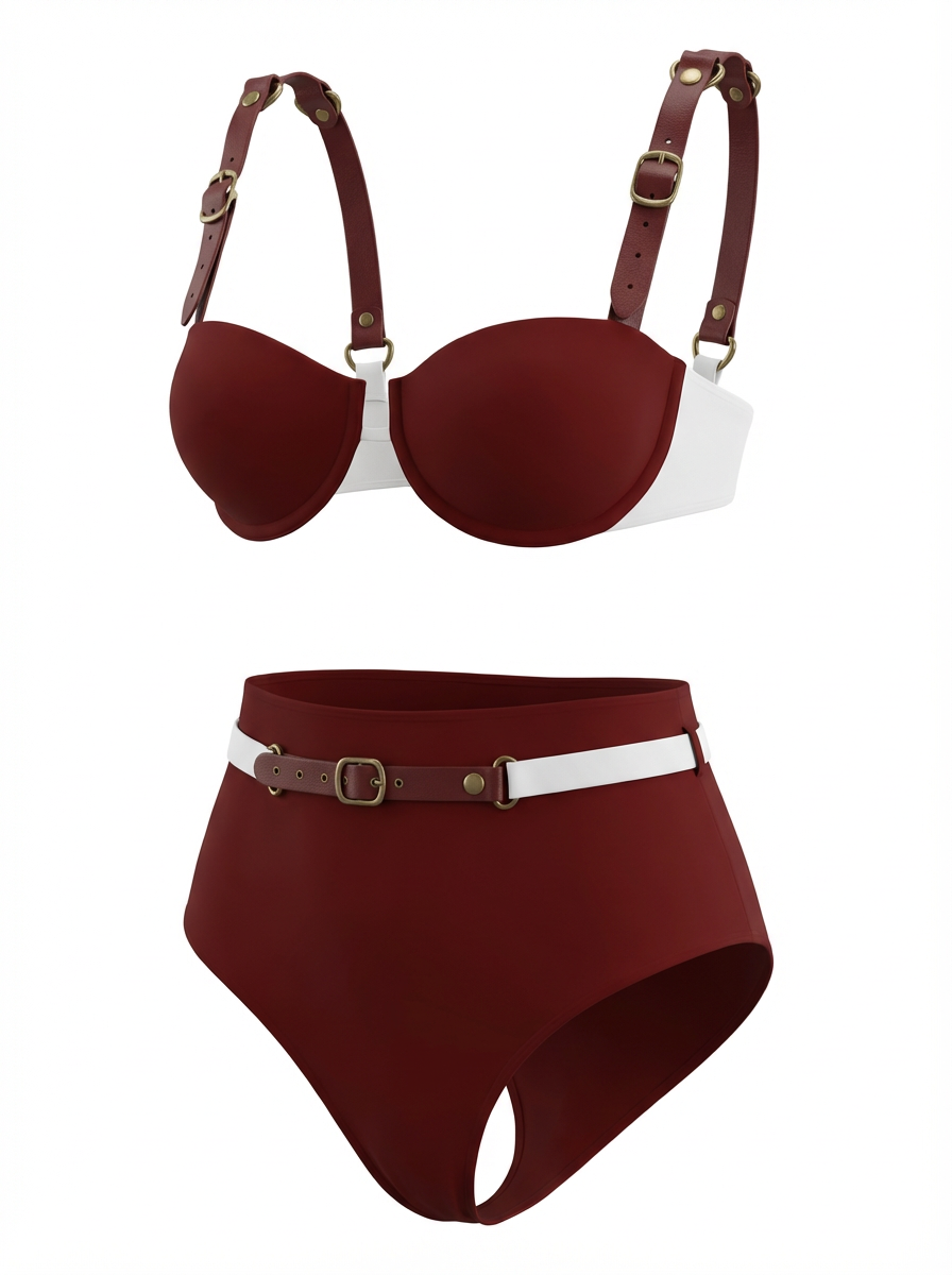 Luxury Denim-Effect Corset Bikini Set | High-Waist Belted Swimsuit | Beachwear 2026