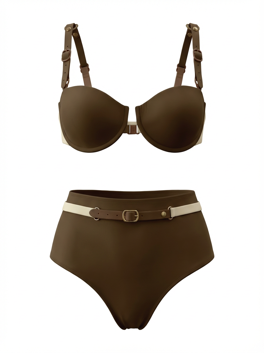 Luxury Denim-Effect Corset Bikini Set | High-Waist Belted Swimsuit | Beachwear 2026