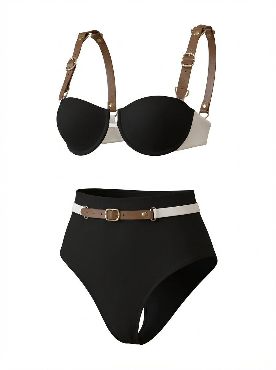 Luxury Denim-Effect Corset Bikini Set | High-Waist Belted Swimsuit | Beachwear 2026