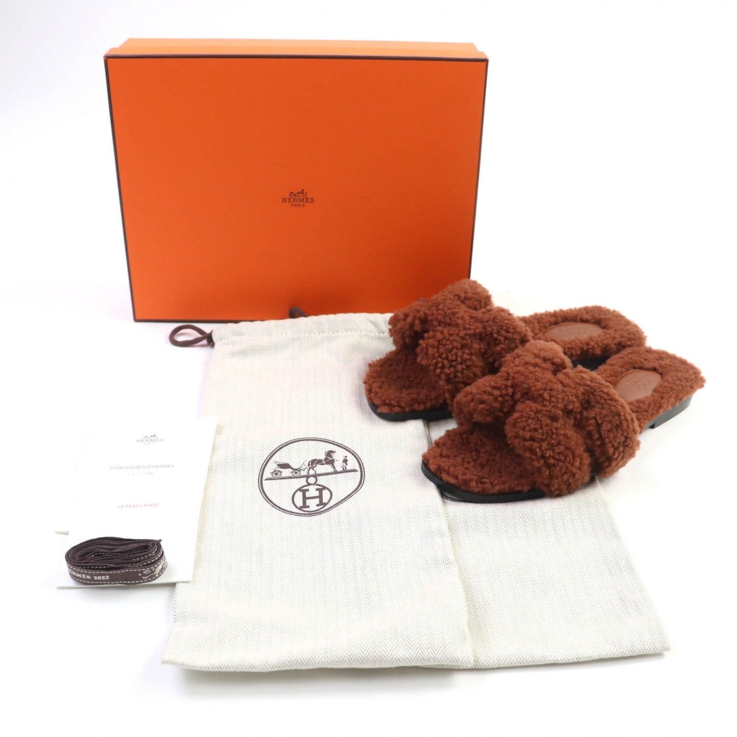 HERMES – Oran Sandals – Brown Mouton – Size 37 –