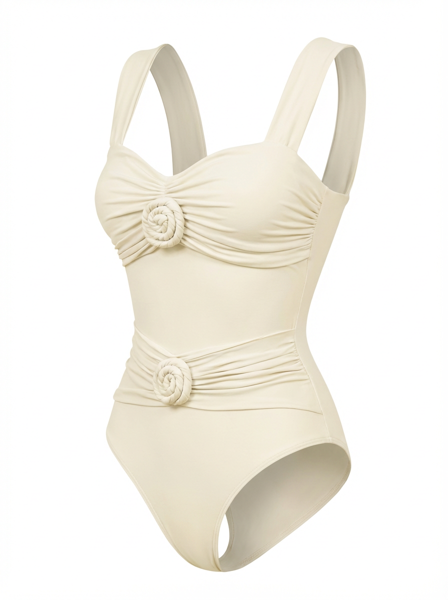 Flower One-Piece Swimsuit with Sarong – Push-Up Deep V Women’s Swimwear Set