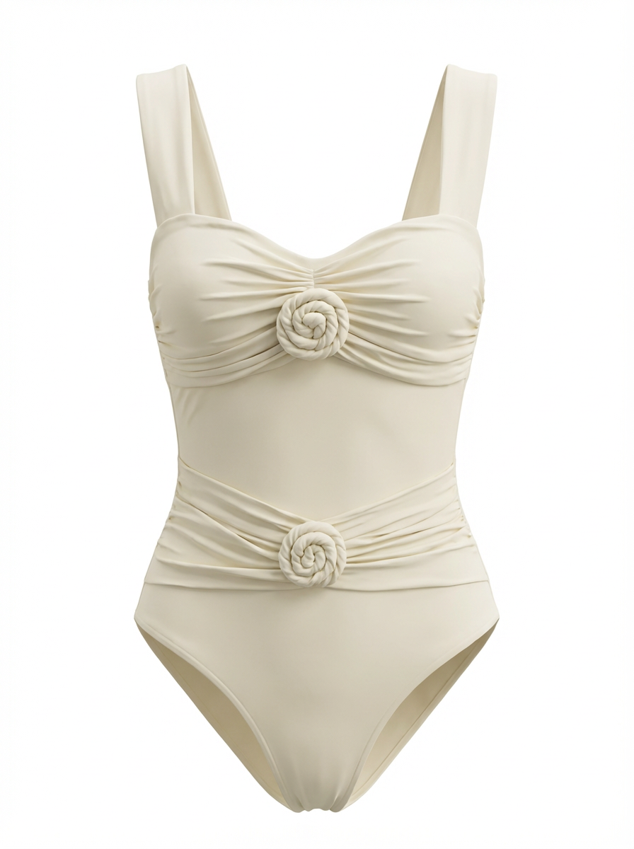 Flower One-Piece Swimsuit with Sarong – Push-Up Deep V Women’s Swimwear Set