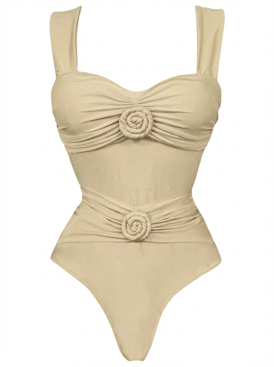 Flower One-Piece Swimsuit with Sarong – Push-Up Deep V Women’s Swimwear Set