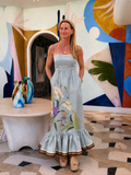 Floral Strapless Mermaid Maxi Dress | Elegant Ruffle Hem Summer Dress with pockets