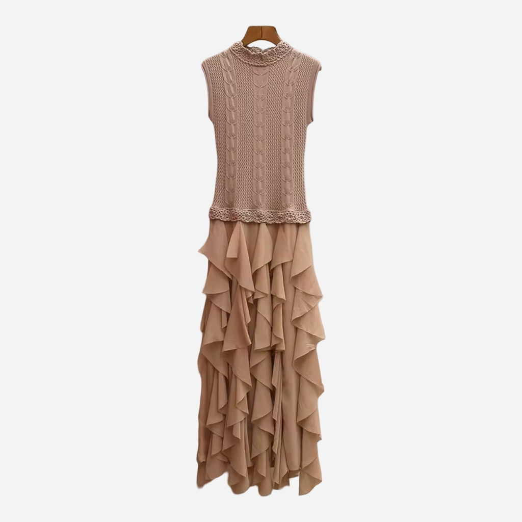 Knit & Ruffle Layered Midi Dress
