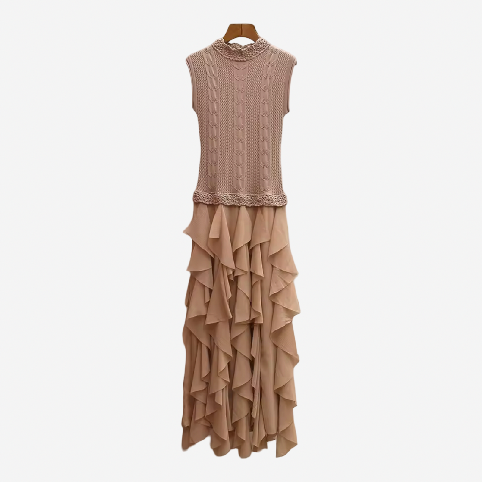 Knit & Ruffle Layered Midi Dress