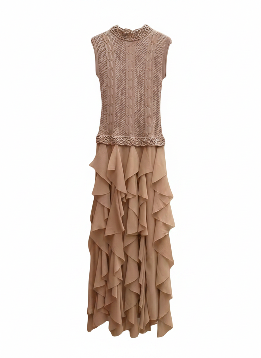 Knit & Ruffle Layered Midi Dress