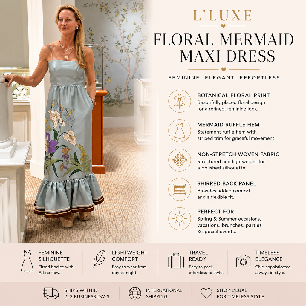 Floral Strapless Mermaid Maxi Dress | Elegant Ruffle Hem Summer Dress with pockets