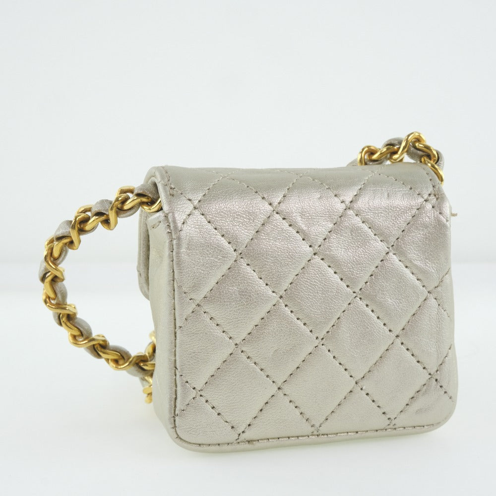 Chanel Chain Pochette Micro Line Calfskin Silver       100% Authentic ✨Very Good Pre-Owned Condition ~25% off MSRP