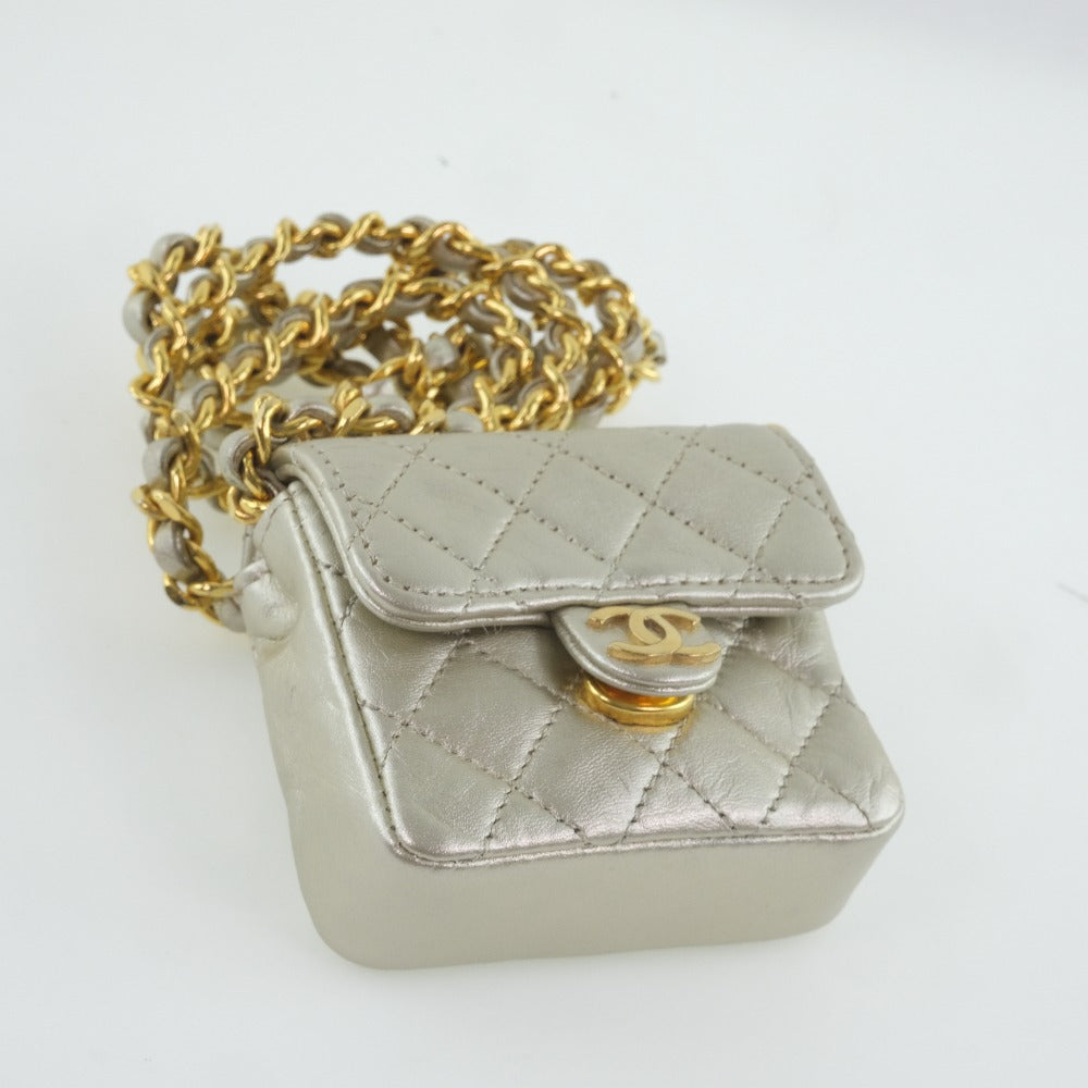 Chanel Chain Pochette Micro Line Calfskin Silver       100% Authentic ✨Very Good Pre-Owned Condition ~25% off MSRP