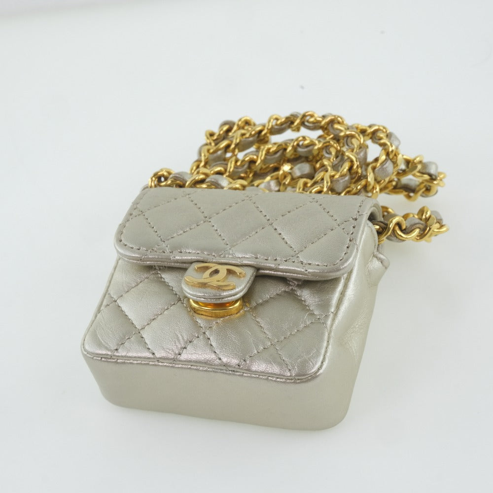 Chanel Chain Pochette Micro Line Calfskin Silver       100% Authentic ✨Very Good Pre-Owned Condition ~25% off MSRP