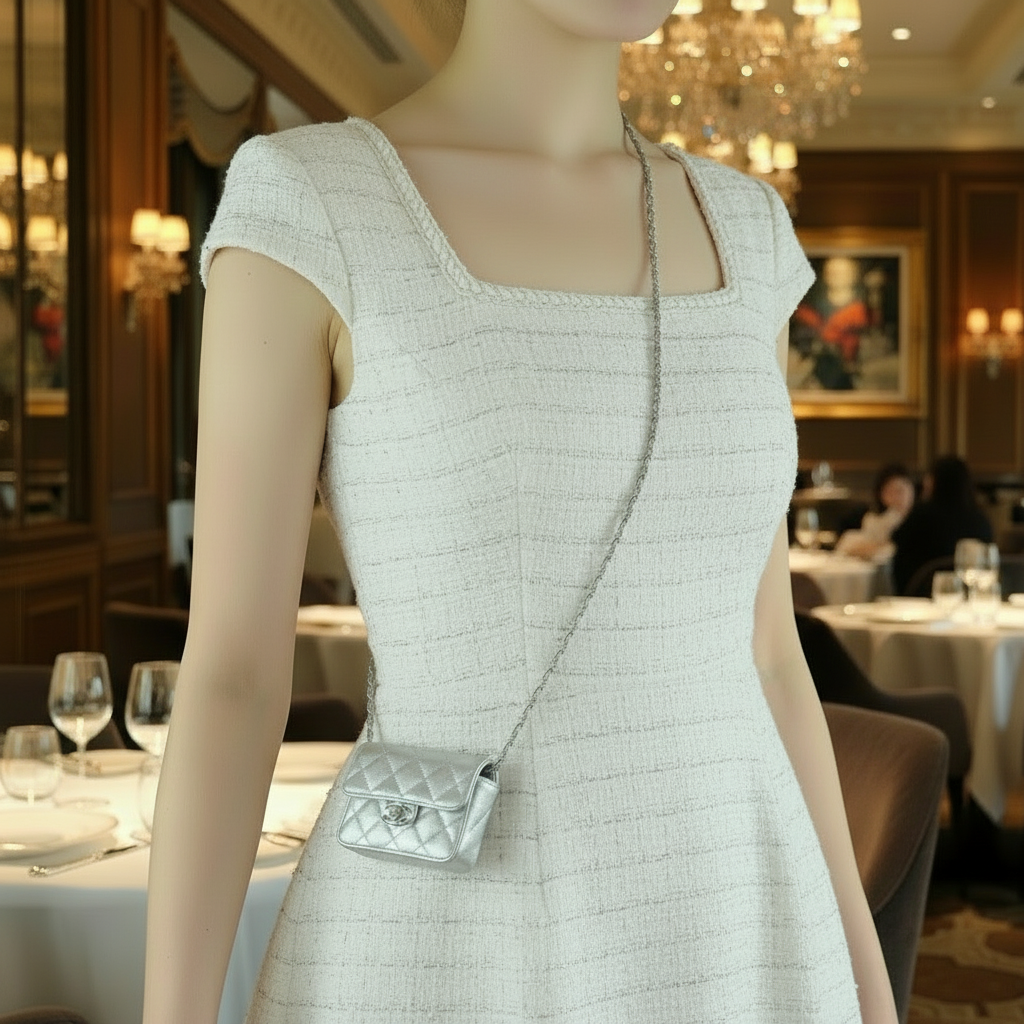 Chanel Chain Pochette Micro Line Calfskin Silver       100% Authentic ✨Very Good Pre-Owned Condition ~25% off MSRP