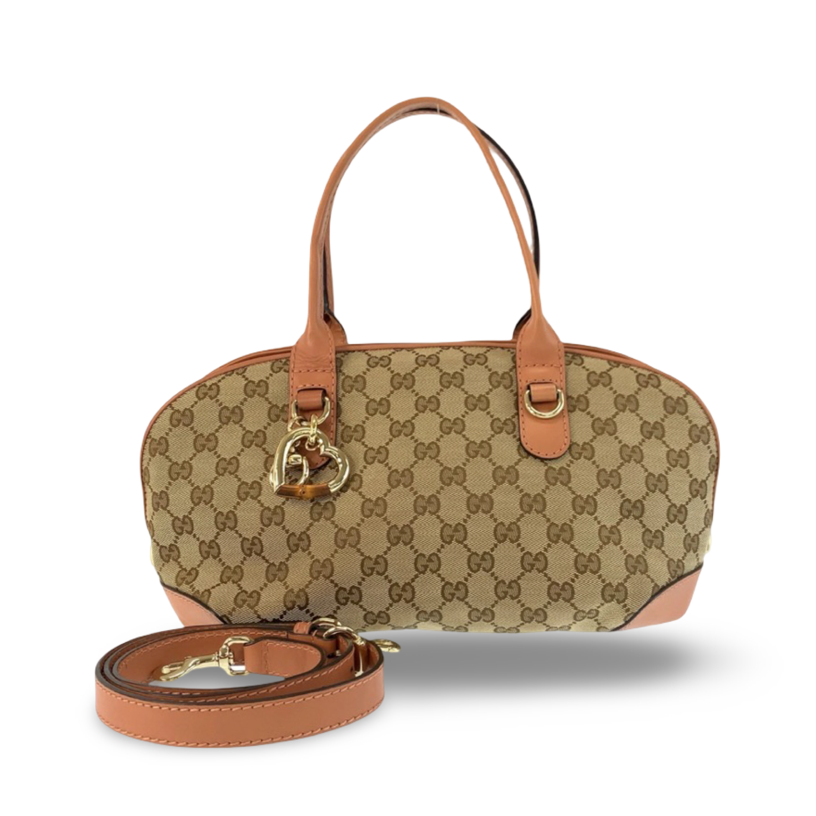 Gucci GG Heart Bit Canvas Leather Shoulder Bag