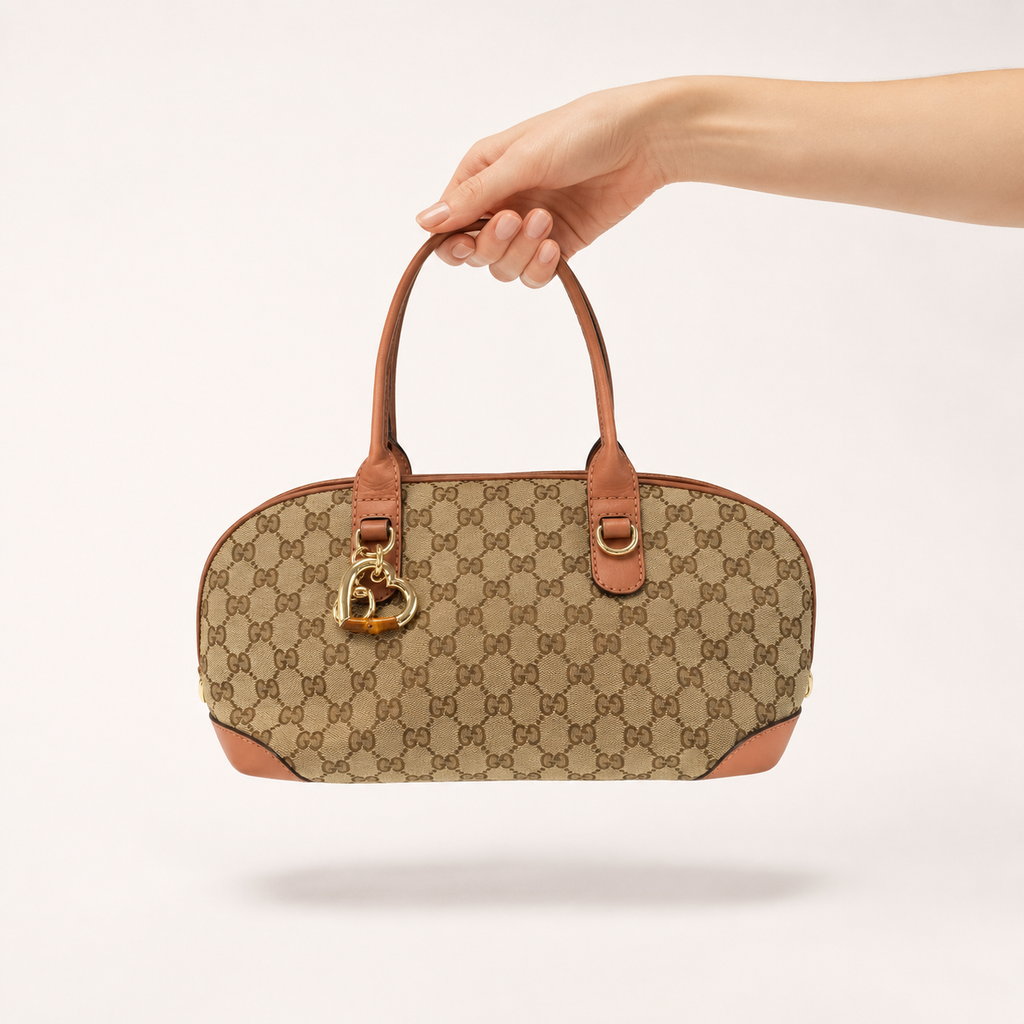 Gucci GG Heart Bit Canvas Leather Shoulder Bag