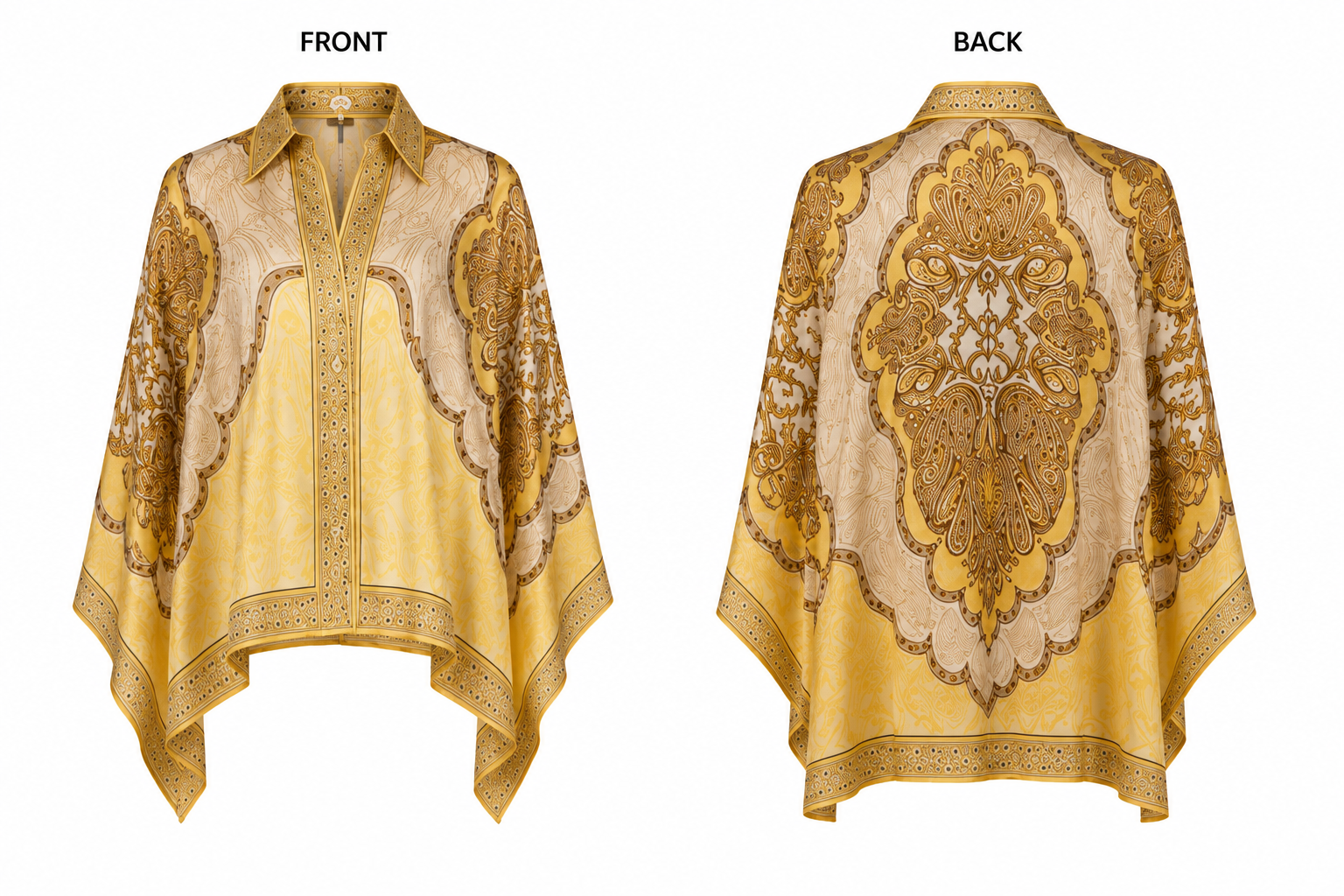 Golden Paisley Print Relaxed Shirt & Matching Wide-Leg Trouser Co-Ord Outfit