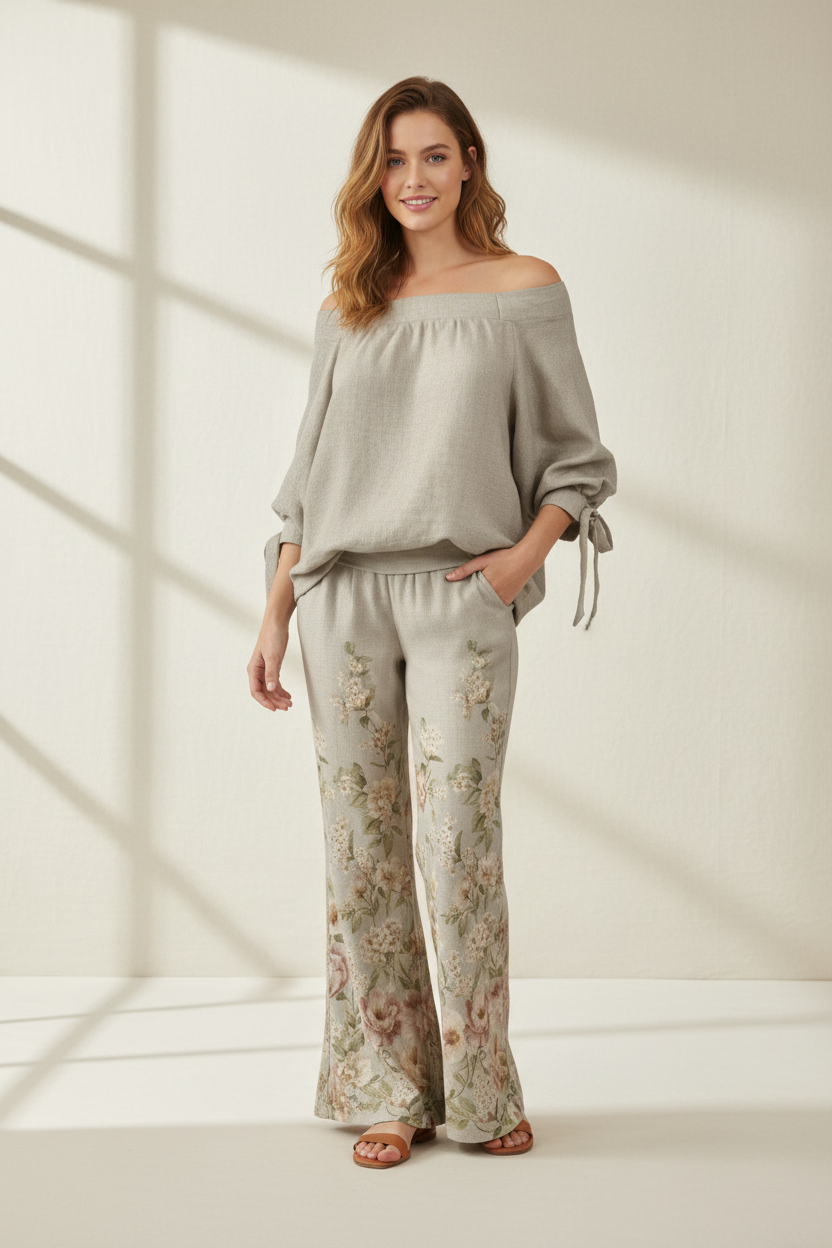 Floral Off-Shoulder Two-Piece Pants Set