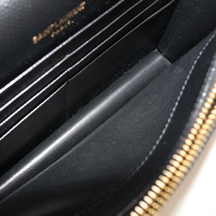 SAINT LAURENT – Envelope Cassandra Chain Wallet – Black Calfskin with Gold-Tone Hardware – 100% Authentic ✨Previously Owned A Rank ~38% Off MSRP