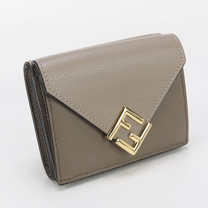 FENDI – FF Diamond Three-Fold Wallet – Gray Leather – 100% Authentic ✨Excellent Pre-Owned Condition ~22% Off MSRP