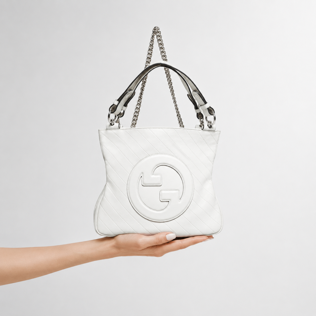 Gucci White Leather Chain Blondie Small Tote Bag Authentic Previously Owned