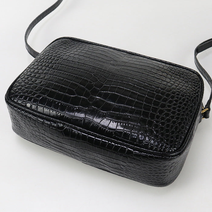 SAINT LAURENT – Diagonal Shoulder Bag – Croco-Embossed Black Leather – Italy – 100% Authentic Previously Owned Very Good Condition ~39% Off MSRP