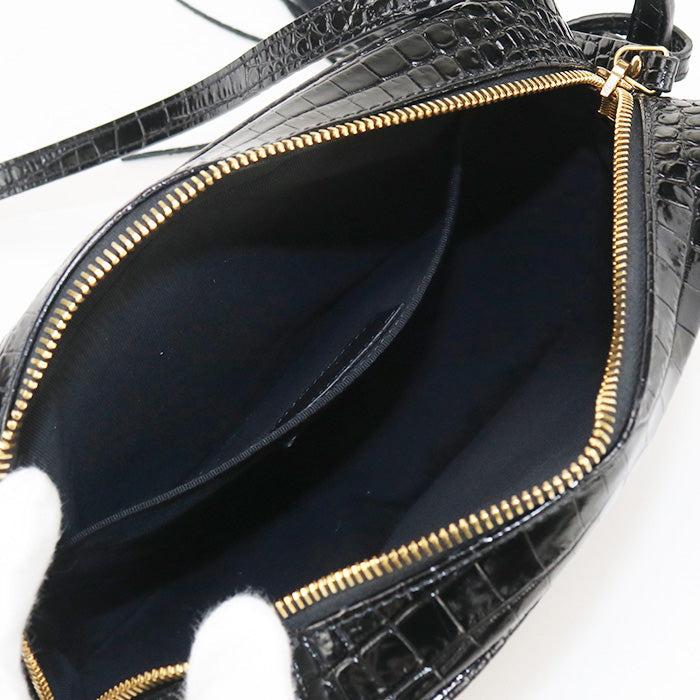 SAINT LAURENT – Diagonal Shoulder Bag – Croco-Embossed Black Leather – Italy – 100% Authentic Previously Owned Very Good Condition ~39% Off MSRP