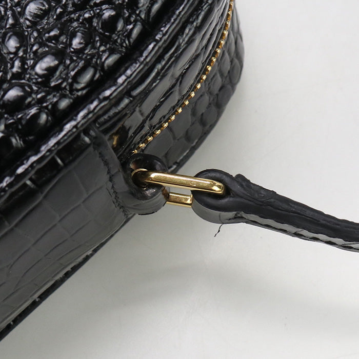 SAINT LAURENT – Diagonal Shoulder Bag – Croco-Embossed Black Leather – Italy – 100% Authentic Previously Owned Very Good Condition ~39% Off MSRP