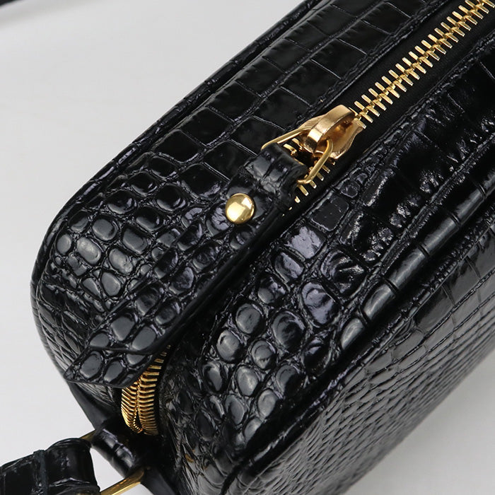 SAINT LAURENT – Diagonal Shoulder Bag – Croco-Embossed Black Leather – Italy – 100% Authentic Previously Owned Very Good Condition ~39% Off MSRP