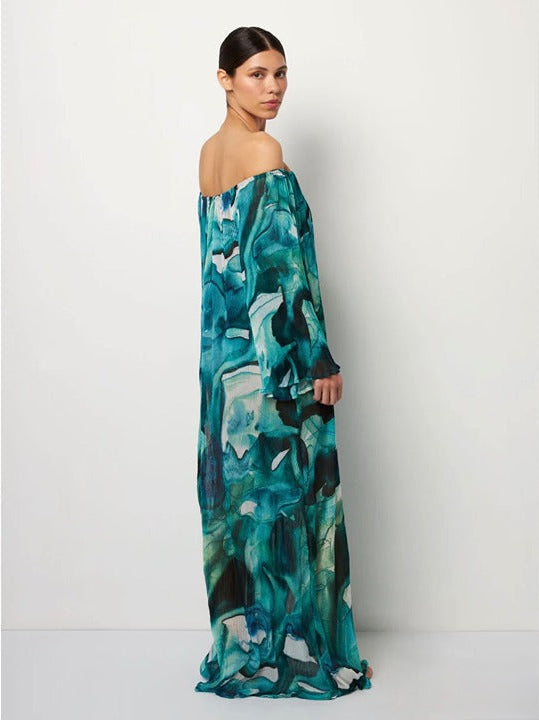 Off-Shoulder Pleated Maxi Dress