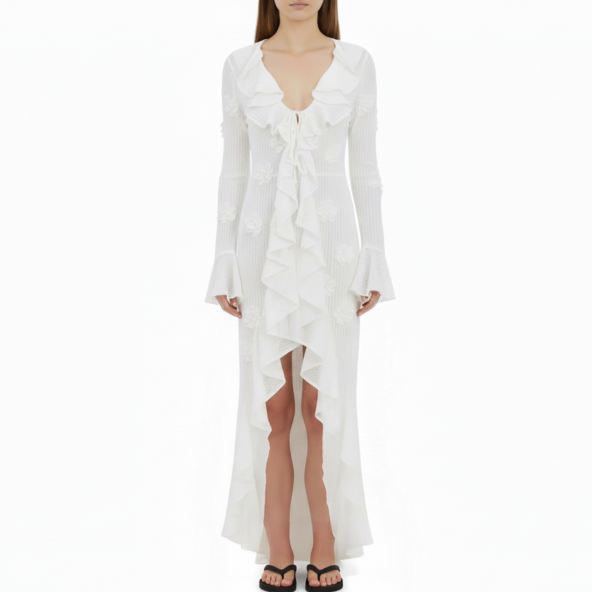 White Ruffle Knit Maxi Cover-Up | L’LUXE Resort • Wear