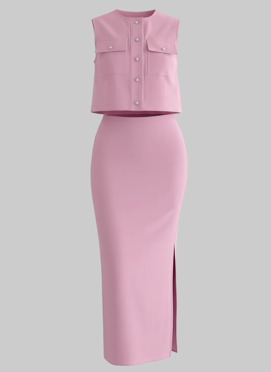 Sleeveless Two-Piece Midi Skirt Set