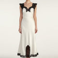 Satin Sleeveless V-Neck Lace black Trimmed Midi Dress
