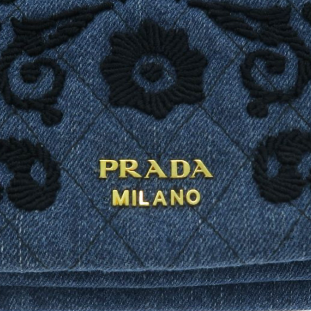 Prada Denim Clutch Blue Floral Embroidery Authentic Previously Owned