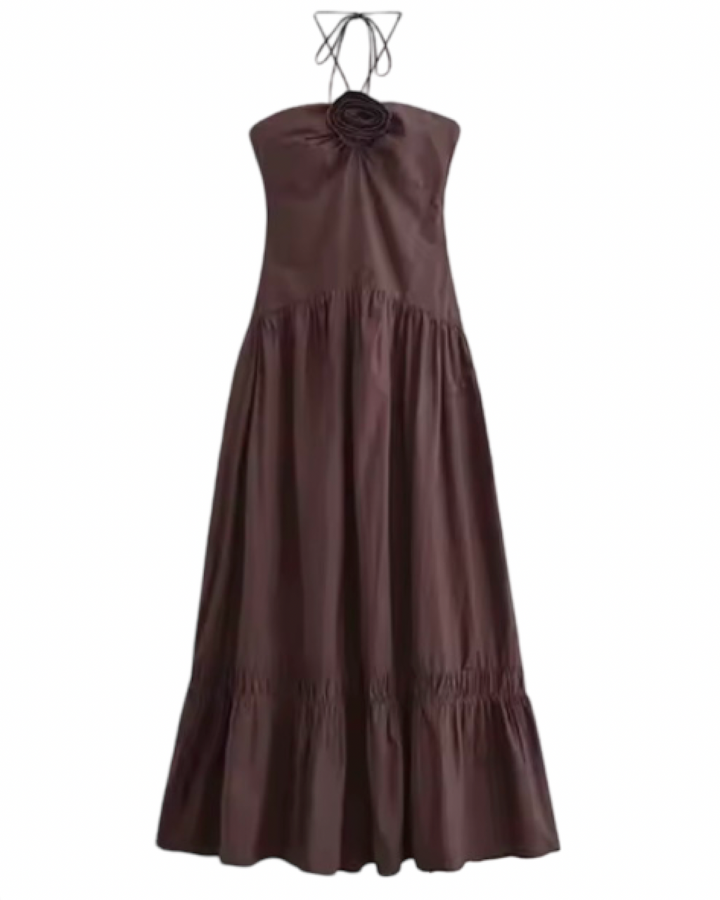 Brown Halter Rosette Smocked Maxi Dress