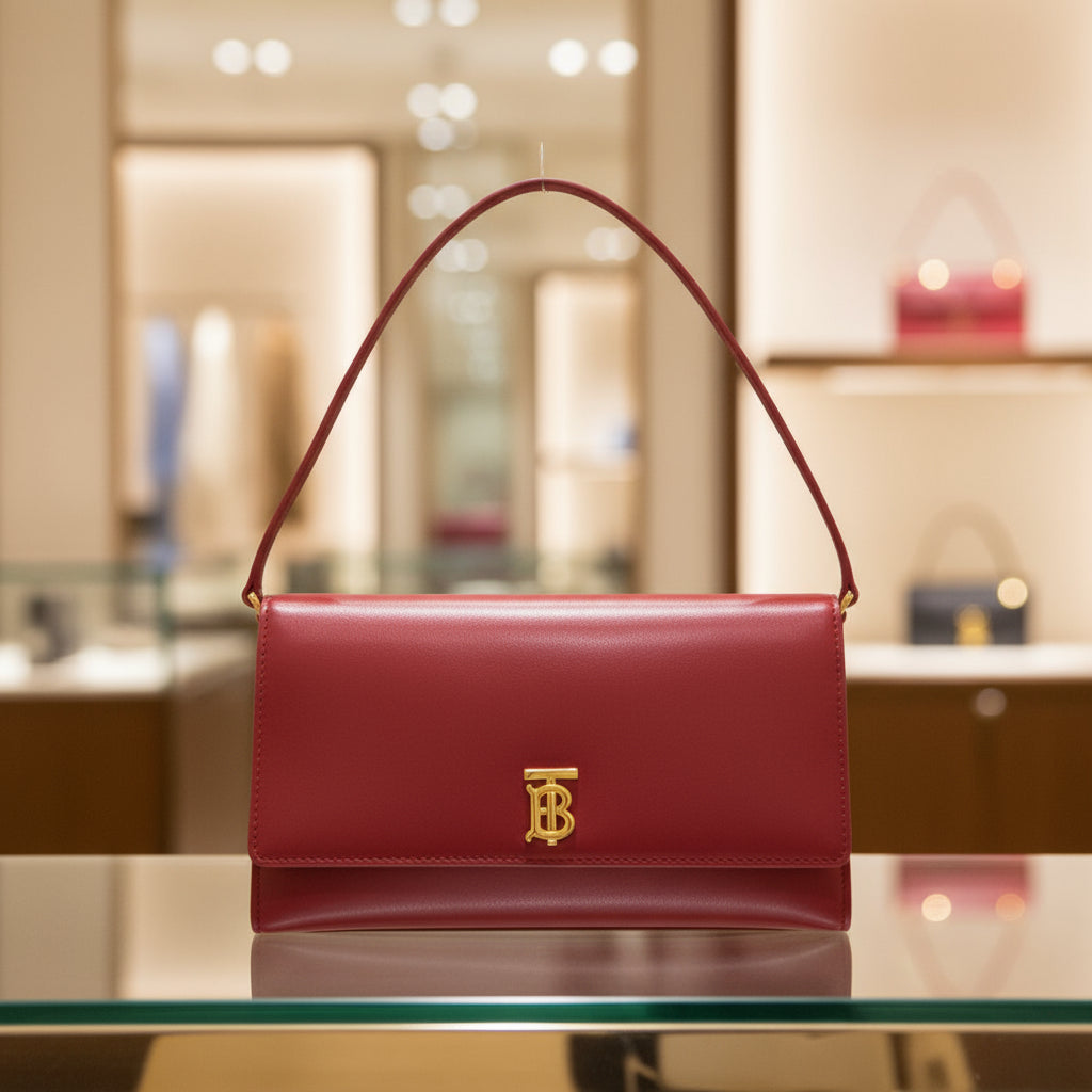 BURBERRY – Long Shoulder Wallet – Red Leather – 100% Authentic ✨Previously Owned Very Good Condition ~32% Off MSRP