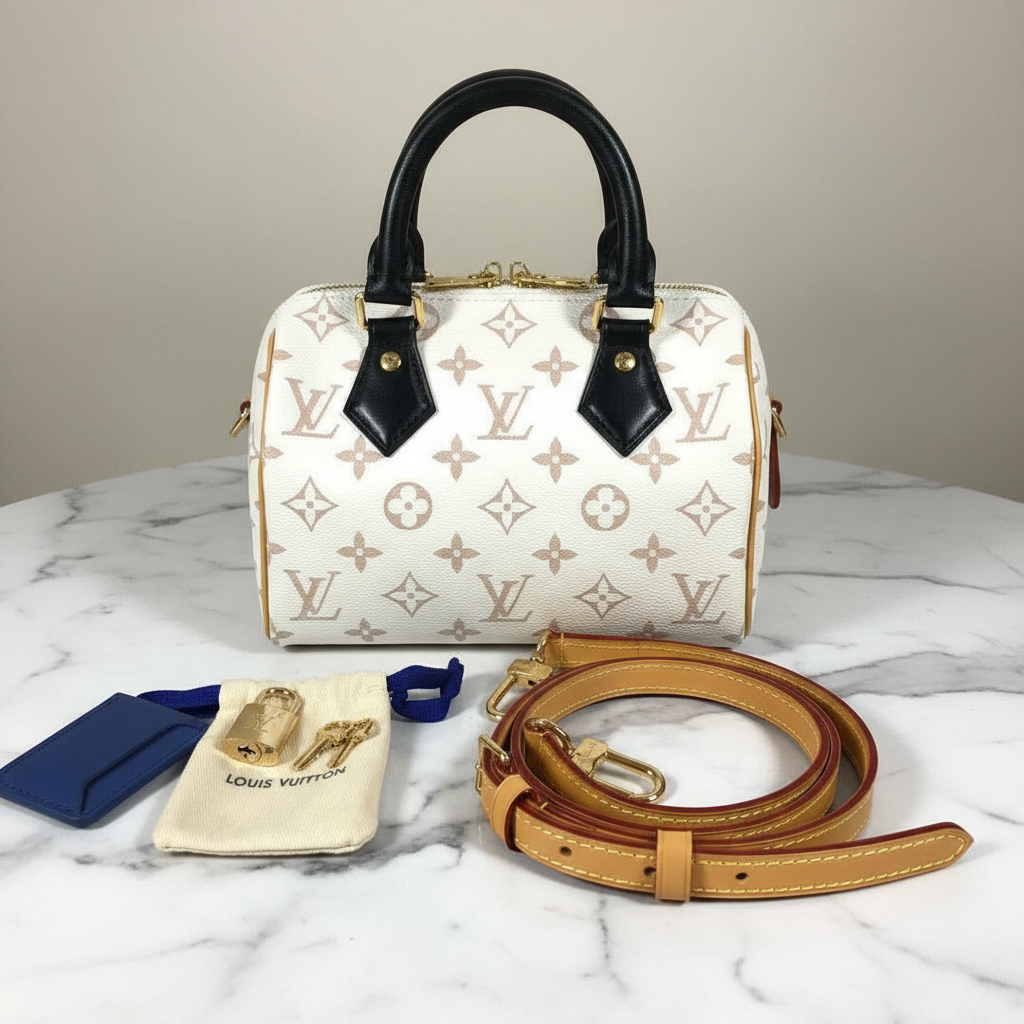 LOUIS VUITTON – Speedy Bandoulière 20 – Monogram Dune Canvas Unused / Excellent ✨Previously Owned Condition ~27%off MSRP