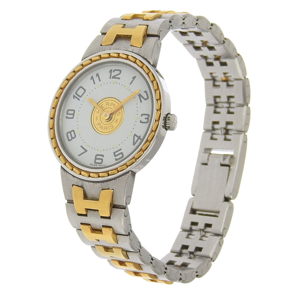 HERMÈS – Stainless Steel & Gold-Plated Quartz Watch – White Dial – Women’s Serie Model – 100% Authentic ✨Previously Owned Very Good Condition ~31% Off MSRP