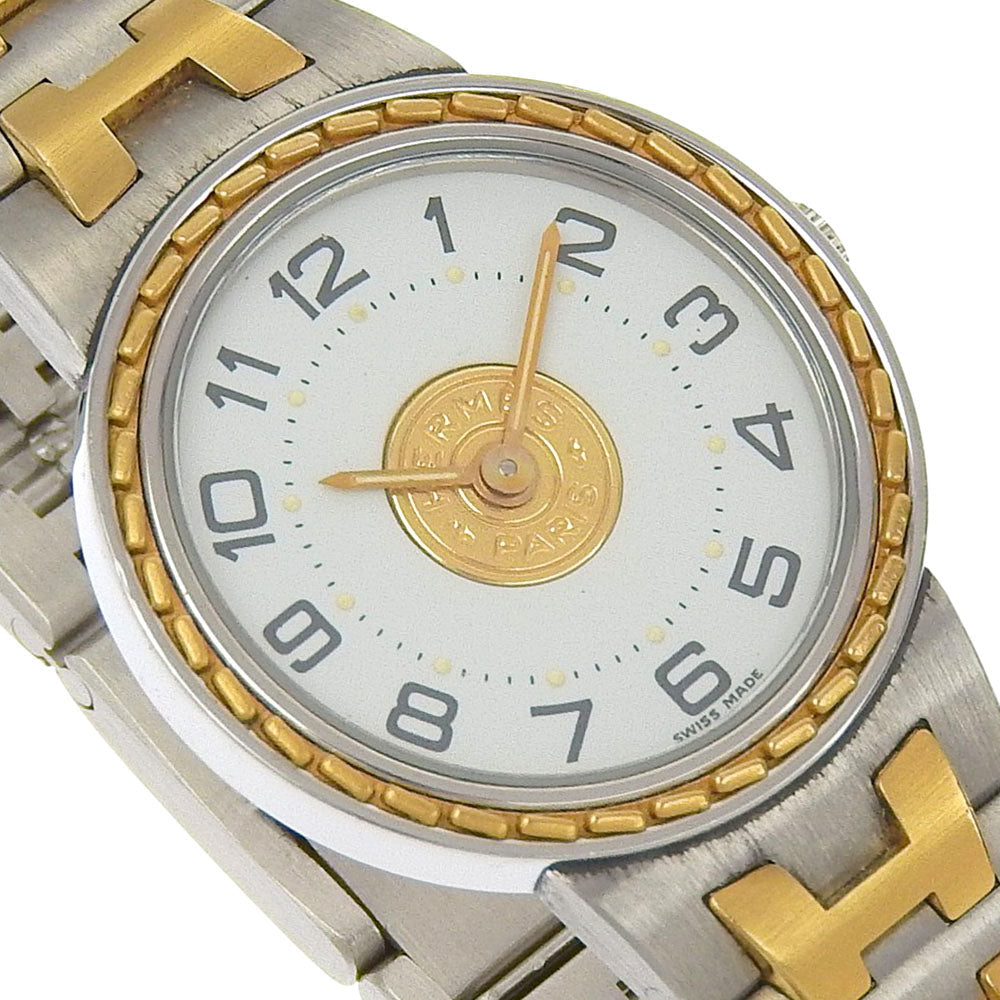 HERMÈS – Stainless Steel & Gold-Plated Quartz Watch – White Dial – Women’s Serie Model – 100% Authentic ✨Previously Owned Very Good Condition ~31% Off MSRP