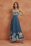 Blue Linen Strapless Maxi Dress