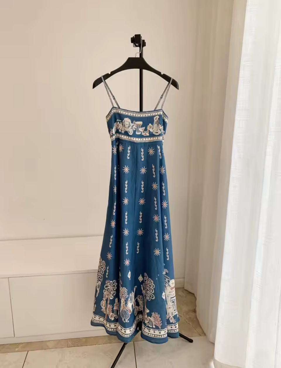 Blue Linen Strapless Maxi Dress