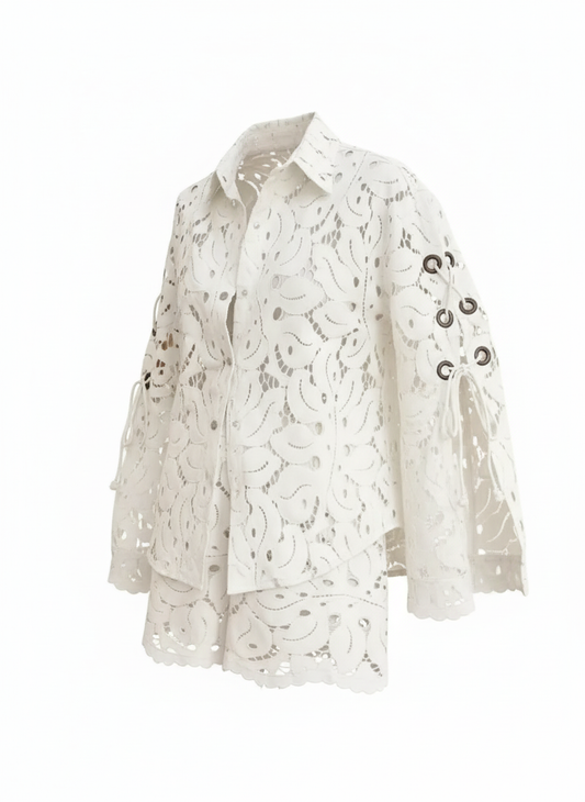 White Eyelet Lace Shirt & Shorts Set | Curve | L’LUXE Matching Sets