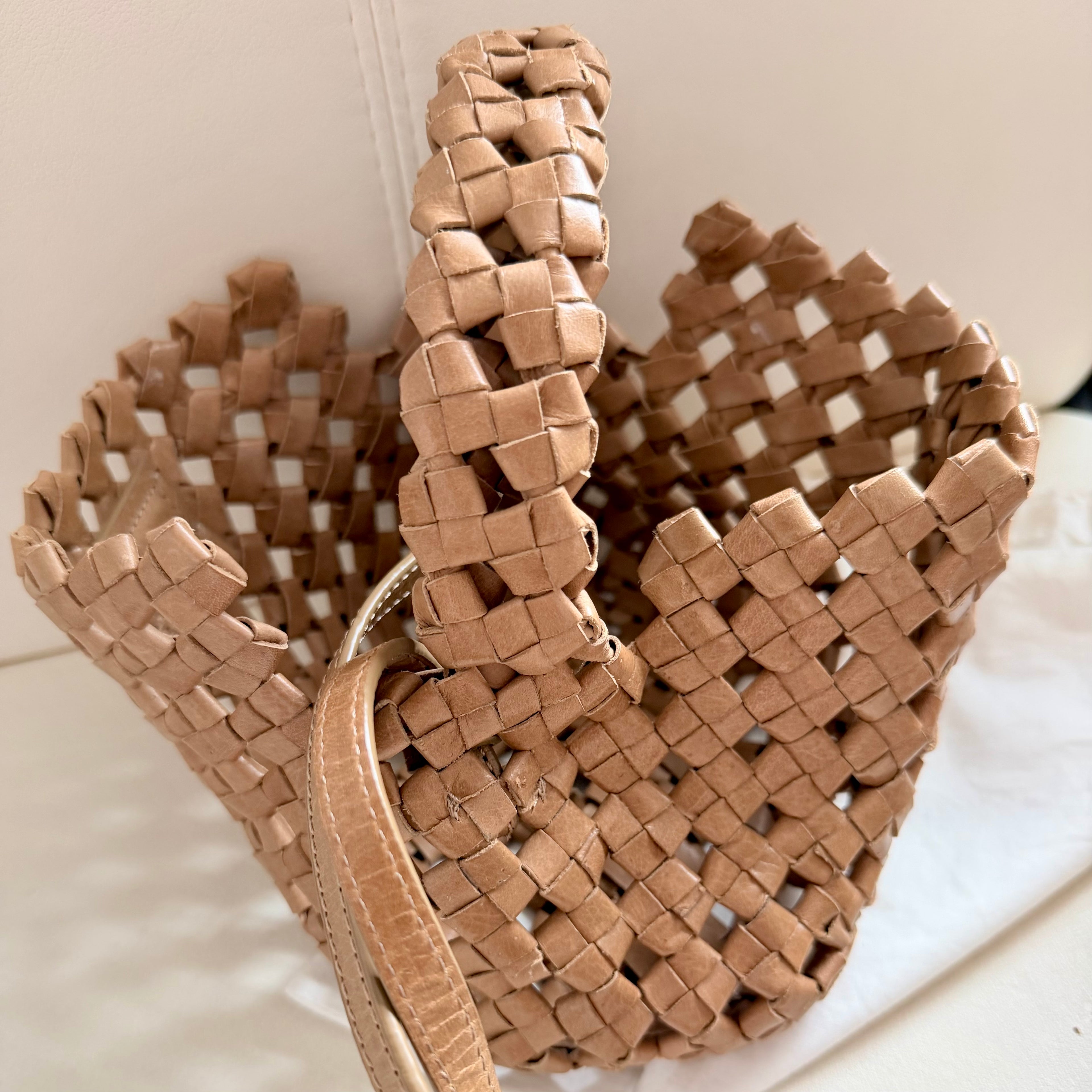 Massimo Dutti Nappa Leather Braided Mini Bag – Sand
