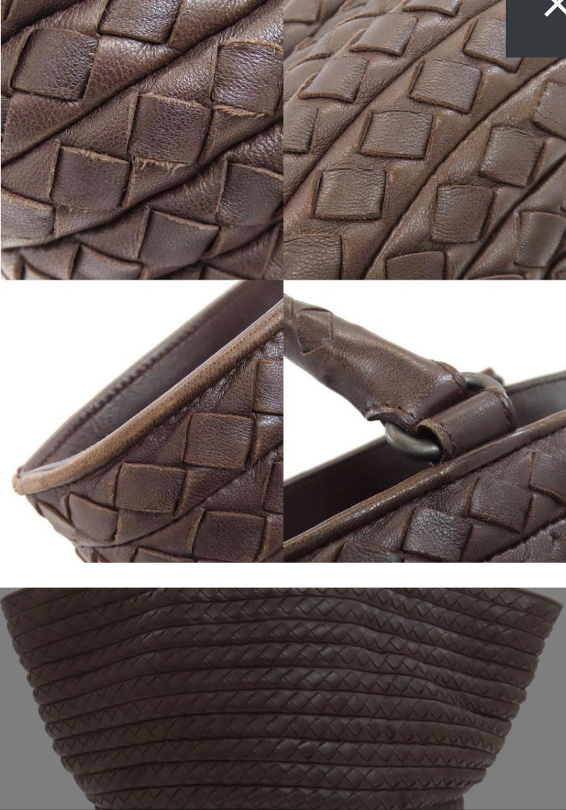 Bottega Veneta Intrecciato Pleated Basket Tote Fondant Brown Calfskin Previously owned Authentic