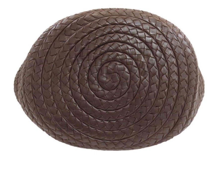 Bottega Veneta Intrecciato Pleated Basket Tote Fondant Brown Calfskin Previously owned Authentic