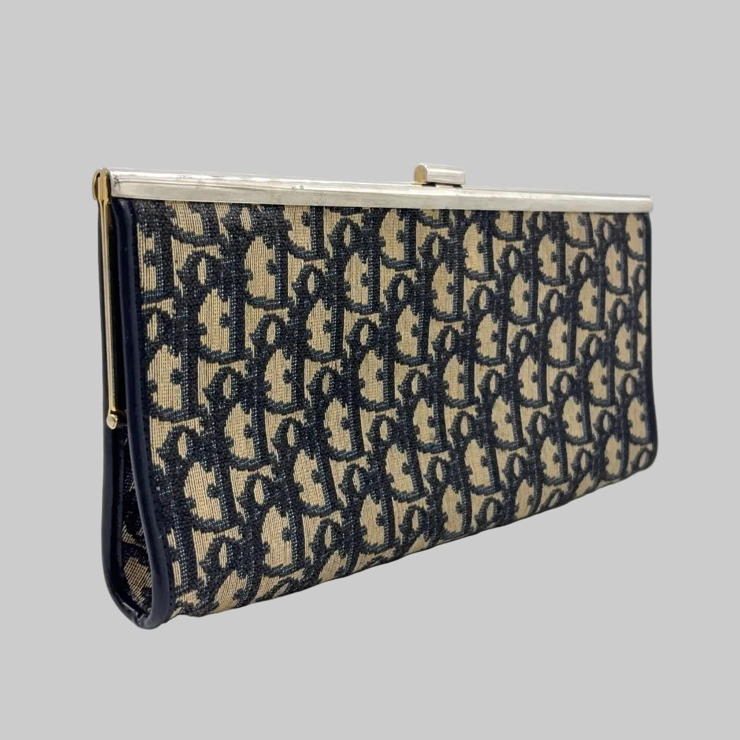 Christian Dior Trotter Clutch Bag Navy Black Canvas & Leather – Good Condition | L’LUXE Vintage